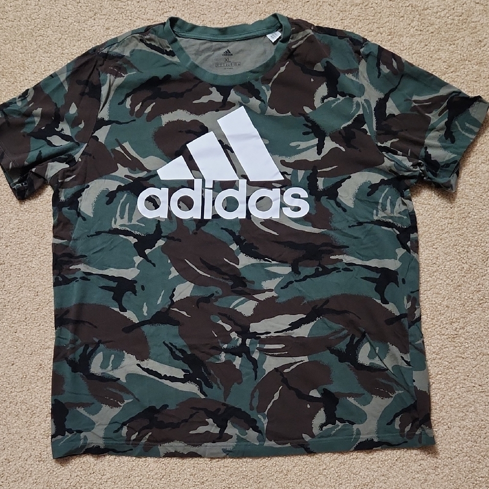 Adidas Green and Brown Camouflage Tee